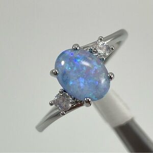 Rings Women’s Jewelry Beautiful Blue Faux Opal Oval Cut Silver Plated Dainty